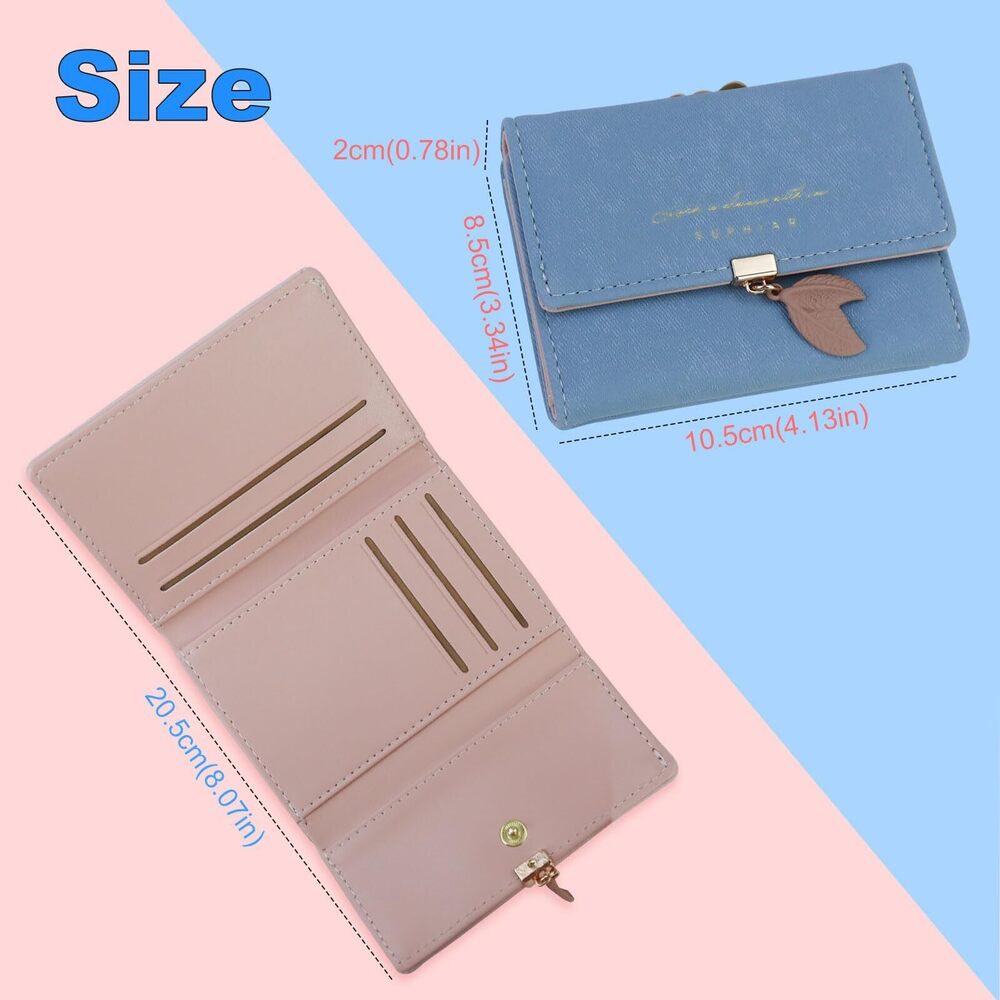 8973 Wallet, Leaf Pendant Small Wallet, Trifold Credit Card Holder Wallet - Picture 3 of 6